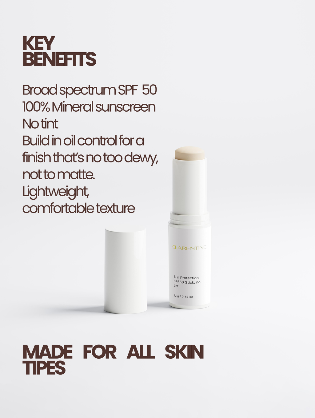 *NEW* CLARENTINE Sun Protection SPF50 Stick, no tint