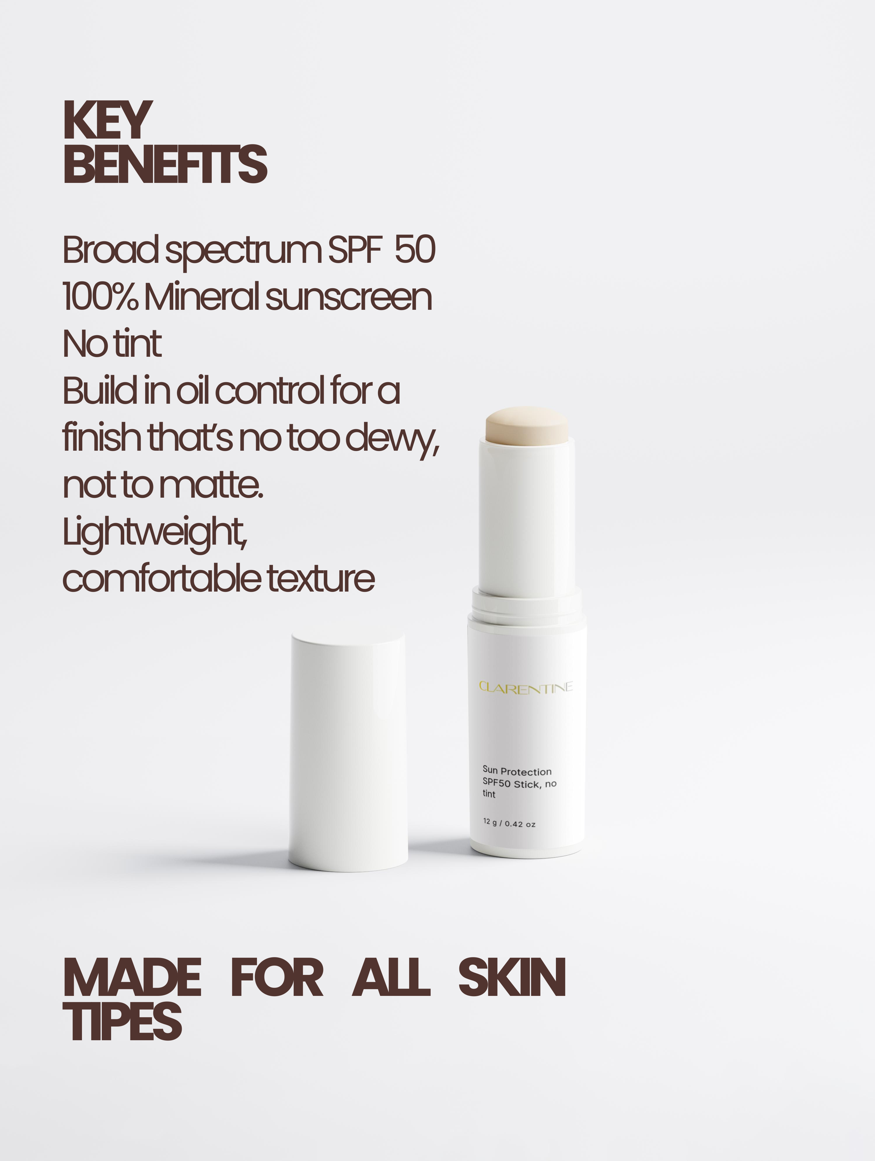 *NEW* CLARENTINE Sun Protection SPF50 Stick, no tint