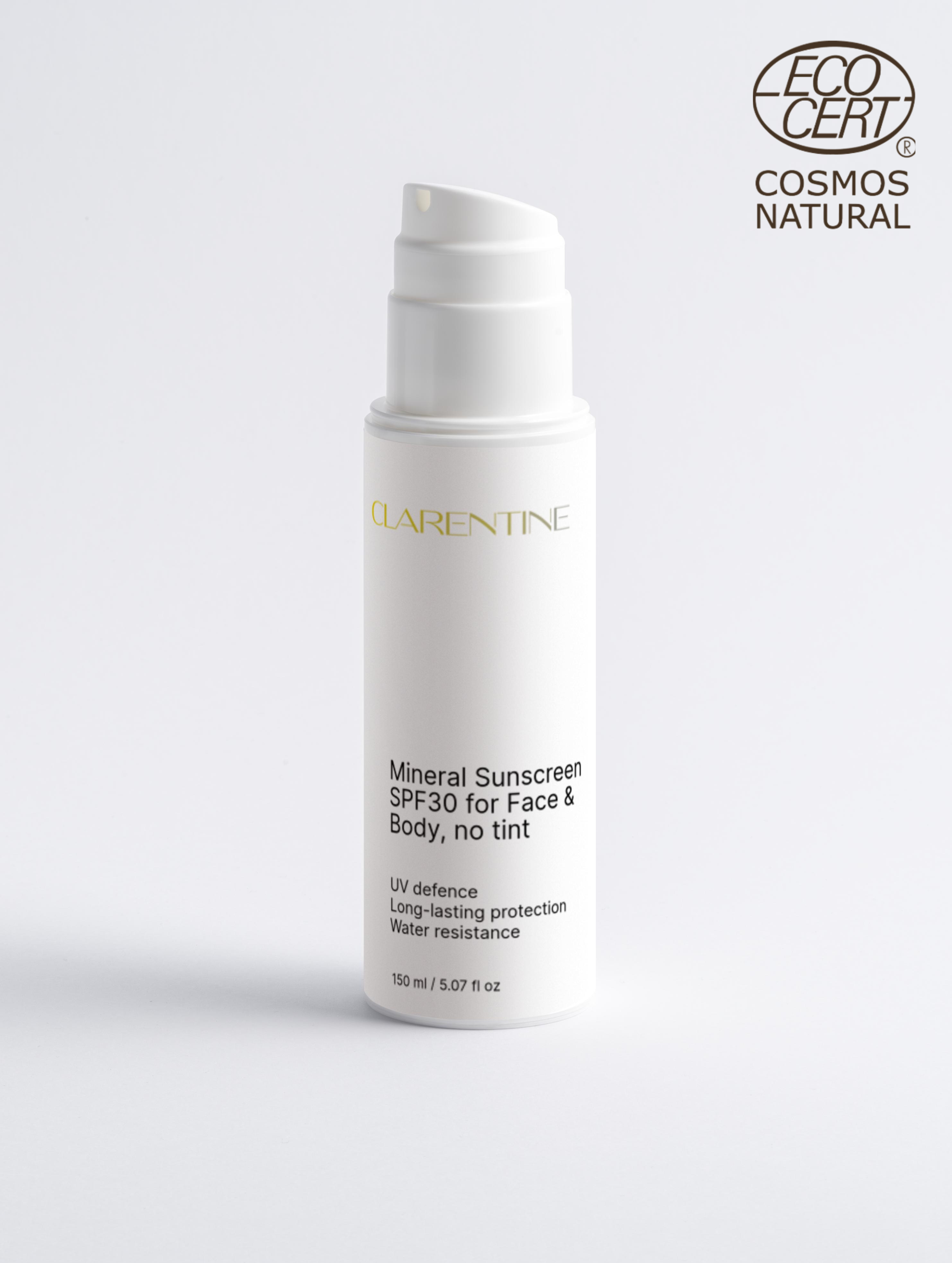 CLARENTINE Mineral Sunscreen SPF30 for Face & Body, no tint